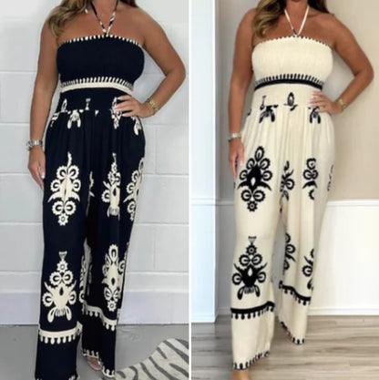 😍2026-os csőtopos🎁 Ajándék nyaklánc! Magas derékú Bardot jumpsuit✨ Nyári laza jumpsuit elöl csomózható kialakítással – Strandhoz, randira és nyaraláshoz tökéletes!