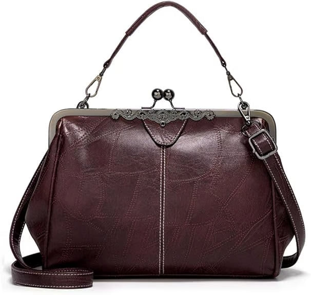 🥇👍Kiváló minőség, sok pozitív értékelés👜 Vintage növényi cserzésű PU táska – Fekete titánkeretes, sokféle hordásmód✨