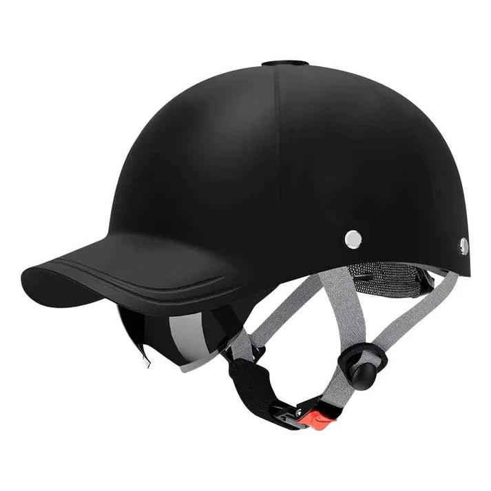 ⛑️ Unisex baseball sapka stílusú motoros sisak – Többréteges védelem (ABS+EPS) + beépített napvédő szemellenző🏍️🧢