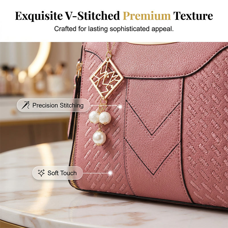 👜 Premium V-varrású kézitáska – Több rekeszes rendszerezés + csillogó arany színű fém alkatrészek!