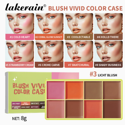 🎨✨ 8 színű sokoldalú arcpirosító paletta – Krémes, selymes textúra, vízálló, pirosítóként, kontúrozóként és highlighterként is! 💄💖