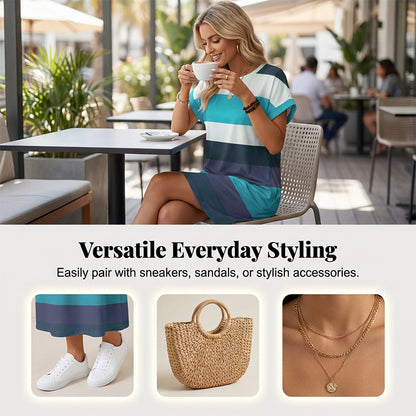 📿🎁Ingyenes ajándék-Gyönyörű nyaklánc🌴 Csíkos nyári szabadidőruha – Légáteresztő anyag S–4XL méretig!