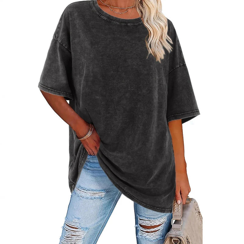 ⏰Az utolsó 100 db!!!🎁Ingyenes gyönyörű nyaklánc✨ Laza streetwear felső☀️ Oversized vintage pamut póló – Ultra puha, légáteresztő nyári kényelem!