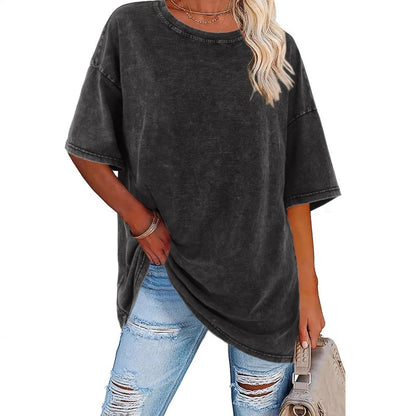 ⏰Az utolsó 100 db!!!🎁Ingyenes gyönyörű nyaklánc✨ Laza streetwear felső☀️ Oversized vintage pamut póló – Ultra puha, légáteresztő nyári kényelem!