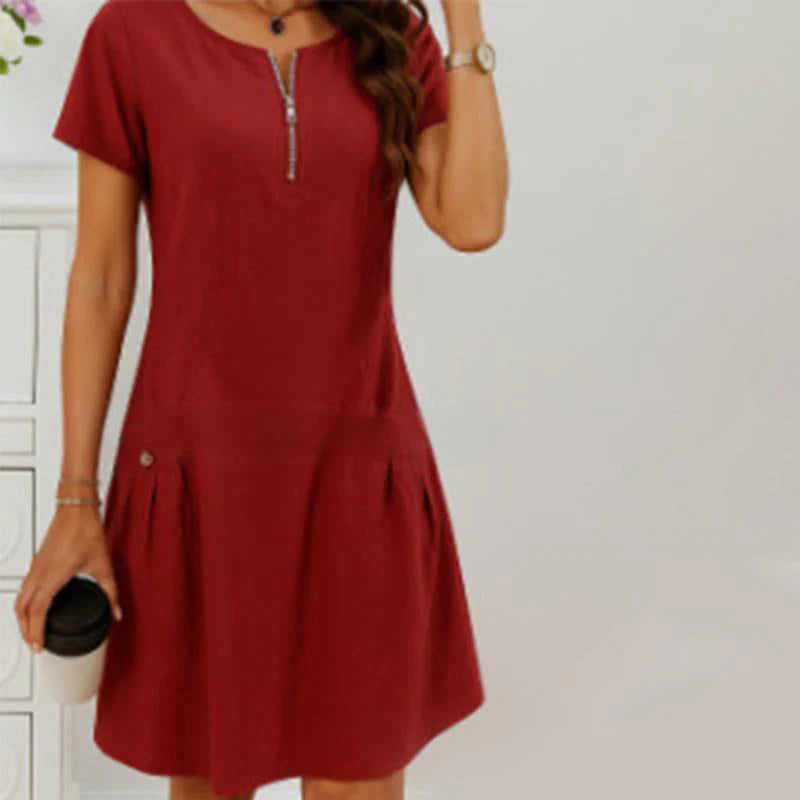 🎁Ingyenes ajándék✨ Stílusos fél-cipzáros ruha👗 Laza nőies sziluett – Minden testalkatra tökéletes!