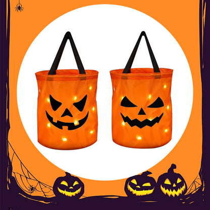 🎃✨Világító tök alakú édességes táska – LED-del, tágas belsővel – Tökéletes Halloweenre! 🍬👻