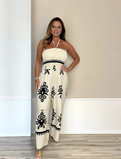 😍2026-os csőtopos🎁 Ajándék nyaklánc! Magas derékú Bardot jumpsuit✨ Nyári laza jumpsuit elöl csomózható kialakítással – Strandhoz, randira és nyaraláshoz tökéletes!