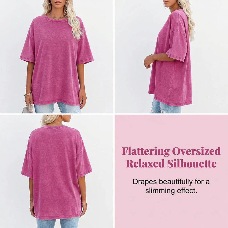 ⏰Az utolsó 100 db!!!🎁Ingyenes gyönyörű nyaklánc✨ Laza streetwear felső☀️ Oversized vintage pamut póló – Ultra puha, légáteresztő nyári kényelem!
