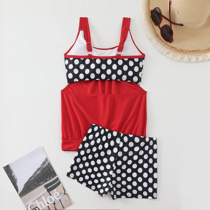 🥇👍Kiváló minőség, sok pozitív értékelés👙🌸 Pöttyös color-block kétrészes fürdőruha – Vidám stílus, finom ráncok, M–3XL-ig! 🌊✨