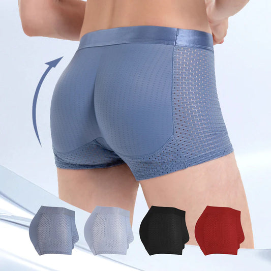 🔥1+1 ingyenes👖Férfi fenékemelő hálós boxeralsó💪 Légáteresztő és vastag párnázás: növelje férfias vonzerejét még ma!