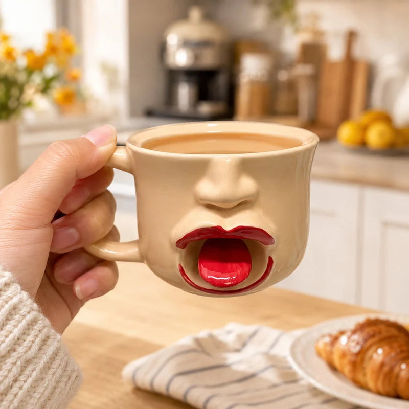 ☕😜 3D-s arcképes vicces bögre – Kinyújtott nyelvű design, prémium kerámia, C-alakú fogantyú! ✨🎁