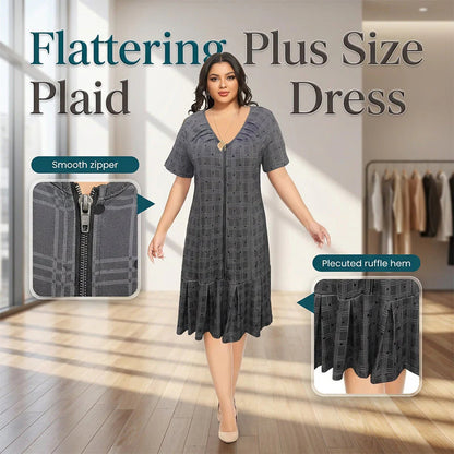 😍2026 tavaszi újdonságok💥50% árcsökkentés 👗 Plus Size lélegző ruha✨ Állítható V-kivágásos ruha – Plisszírozott ruflesz alj, nőies és sokoldalú!