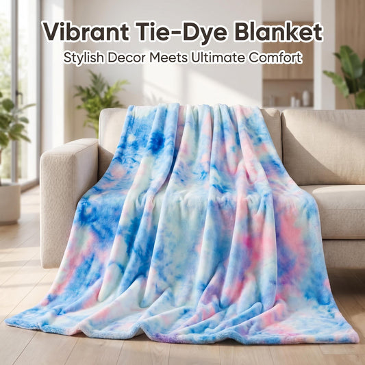🌈 Élénk tie-dye minta + rendkívül puha plüss szövet🛋️ Minden évszakra alkalmas – Könnyű melegség, mosógépben mosható！