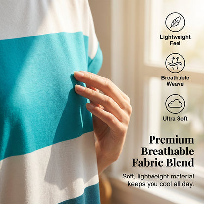 📿🎁Ingyenes ajándék-Gyönyörű nyaklánc🌴 Csíkos nyári szabadidőruha – Légáteresztő anyag S–4XL méretig!