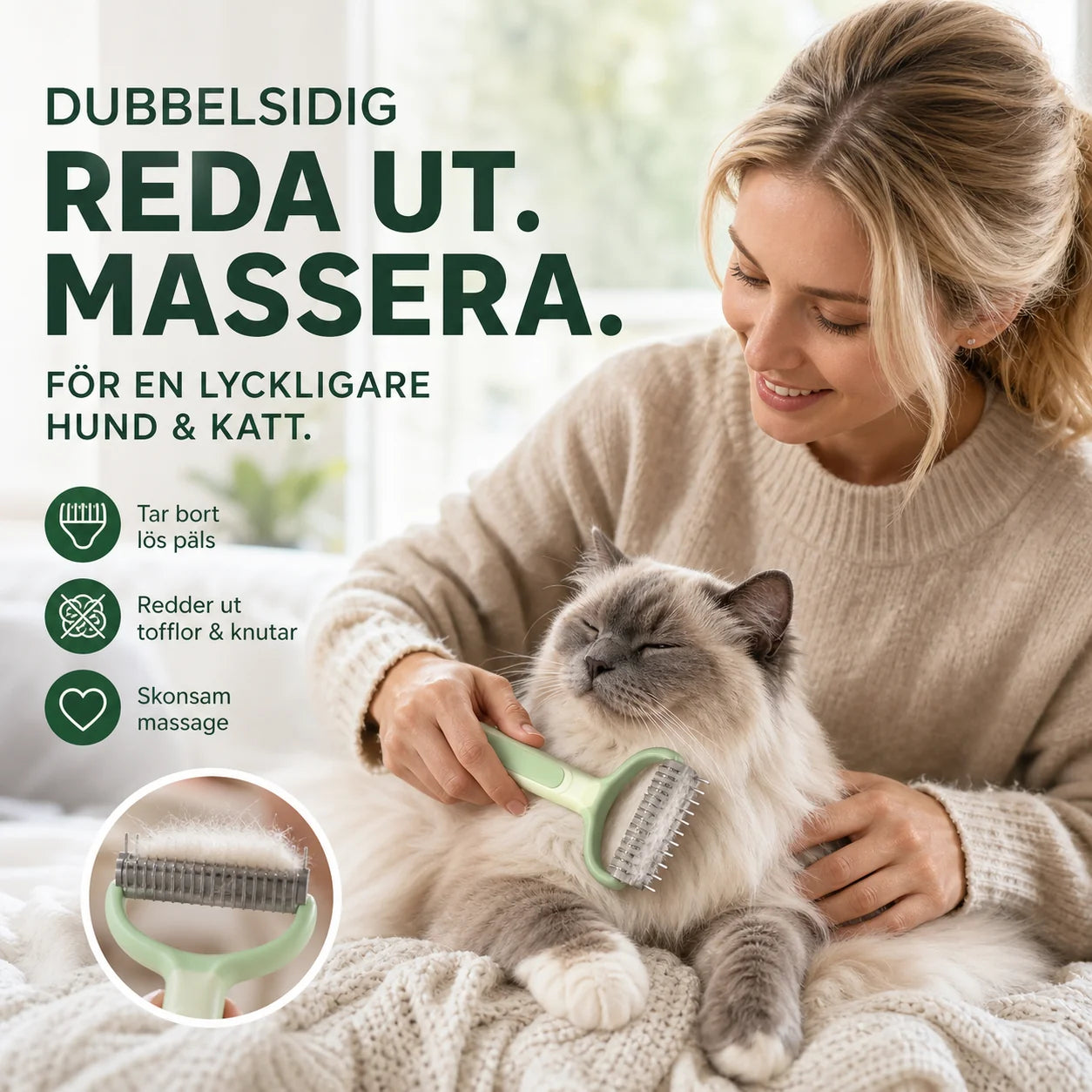 🐕✨Kétoldalas szőrkefe háziállatok számára – Eltávolítja a szőrcsomókat és a kihullott szőrszálakat | MOST 50 %-os kedvezménnyel! 🐱💚