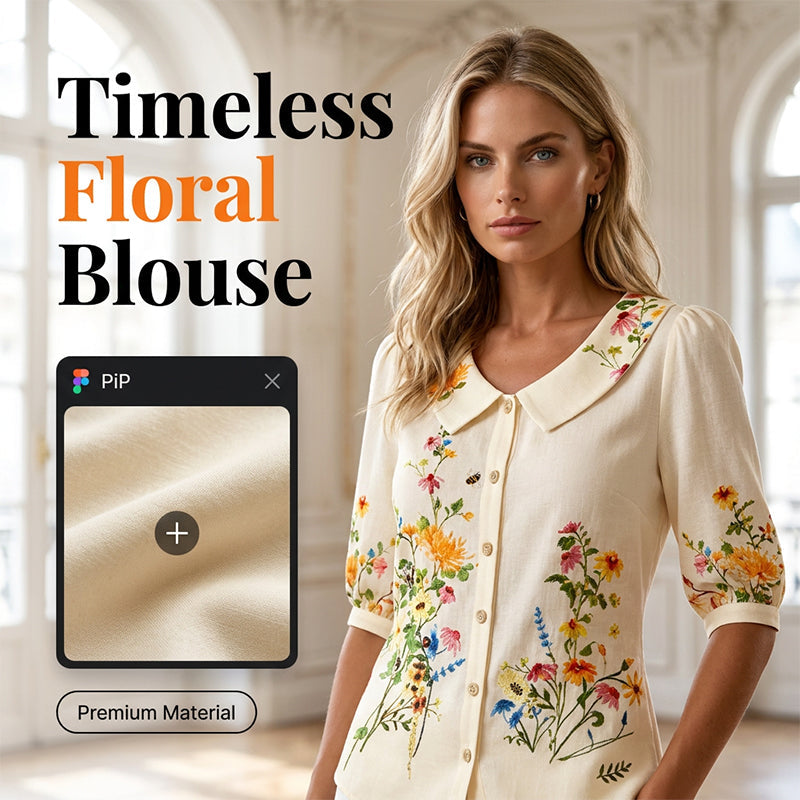 🌸 Virágmintás női blúz👚 Galléros félhosszú ujjú felső– Vintage stílus, széles méretválaszték!