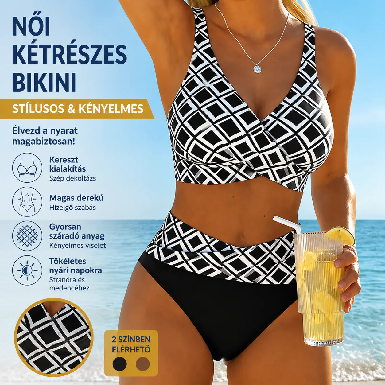 👙 Stílusos geometrikus minta + V-nyakkivágás – Magas derekú alsórész, kényelmes haskontroll🌴Rugalmas és légáteresztő!