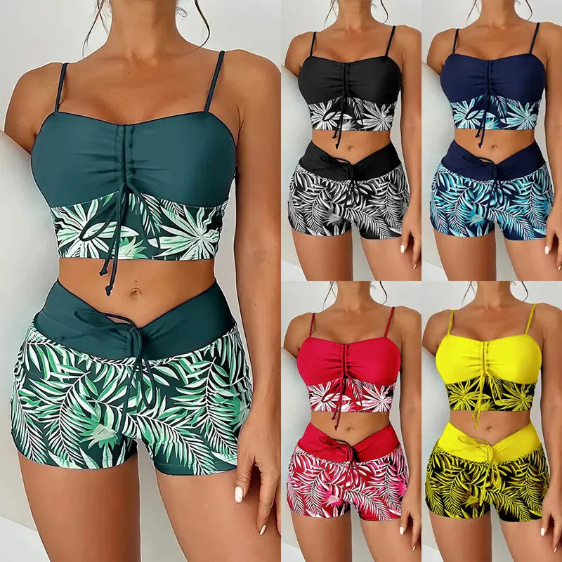 🎁 Ingyenes nyaklánc ajándék🌊 Gyorsan száradó két részes bikini👙 Magas derékú női fürdőruha – Boxer stílusú, élénk nyomattal és strandkényelemmel!