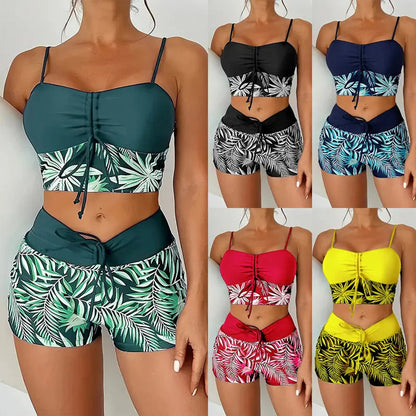 🎁 Ingyenes nyaklánc ajándék🌊 Gyorsan száradó két részes bikini👙 Magas derékú női fürdőruha – Boxer stílusú, élénk nyomattal és strandkényelemmel!