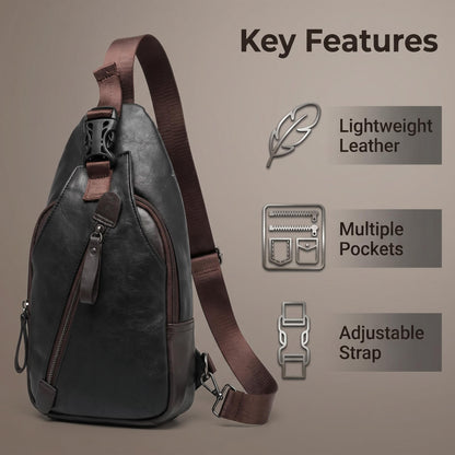 👝 Premium PU bőr mellkasi táska – Több rekesz, állítható vállpánt 🎒Mellkasként, válltáskaként vagy kézitáskaként