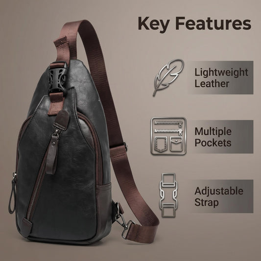 👝 Premium PU bőr mellkasi táska – Több rekesz, állítható vállpánt 🎒Mellkasként, válltáskaként vagy kézitáskaként