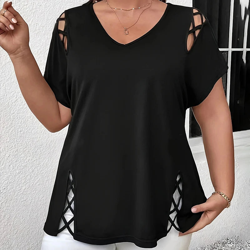 🎁Ingyenes ajándék✨ Kereszt alakú kivágásos női blúz💃 Puha nedvességtaszító felső – Laza szabás, könnyen kombinálható, ki tudsz tűnni!