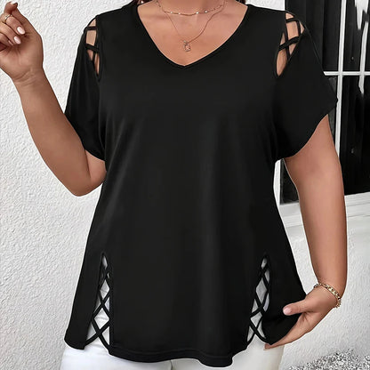 🎁Ingyenes ajándék✨ Kereszt alakú kivágásos női blúz💃 Puha nedvességtaszító felső – Laza szabás, könnyen kombinálható, ki tudsz tűnni!