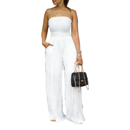 【😍 50% kedvezmény🎁Ingyenes ajándék】💃✨ Chic jumpsuit – Bandeau váll + magas derék – Teljes sziluett egy kényelmes darabban!