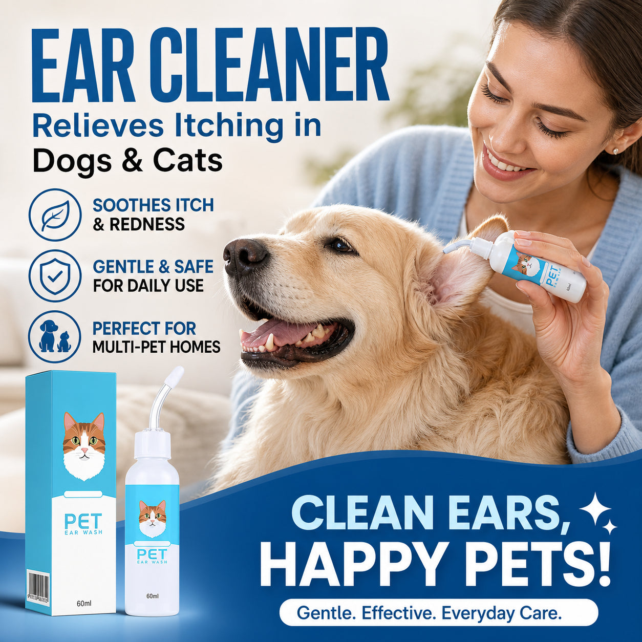 🎁1+1 INGYEN (2 db)🐕🌿 Természetes fültisztító macskáknak és kutyáknak – Gyulladáscsökkentő, nyugtató növényi kivonatokkal! 🐱💚