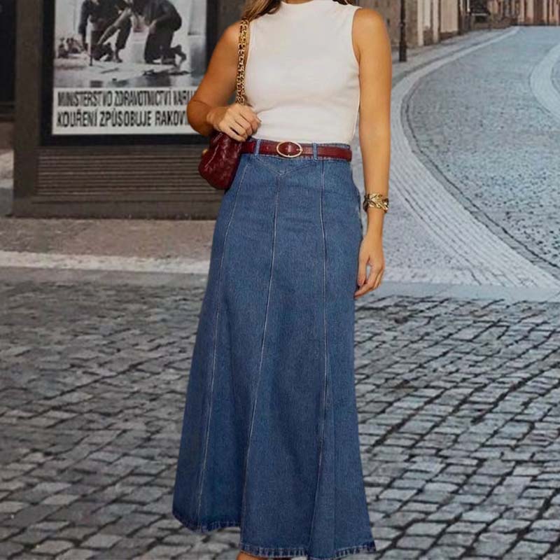 😜45% árcsökkentés 👗 Magas derékú maxi szoknya ✨ A-vonalú denim szoknya – Kényelem és stílus minden testalkatra!💃