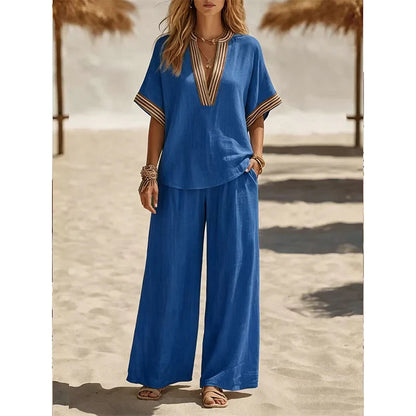 📿Ingyenes rózsa nyaklánc👗🌸 Elegáns V-nyakú kétrészes szett – Oldalzsebekkel, prémium lélegző anyagból, 5 színben! ✨💫