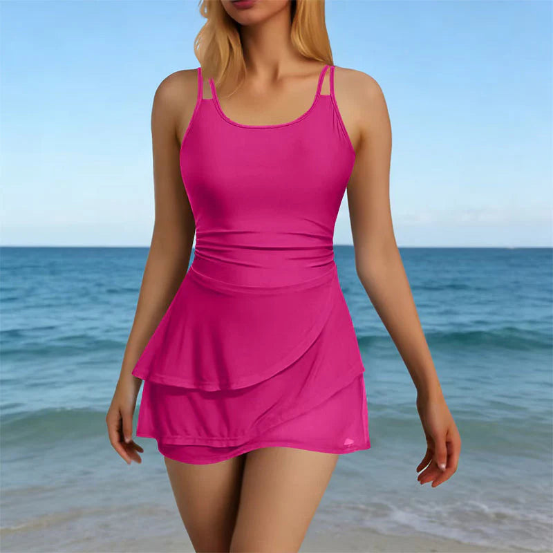 🌊50% kedvezmény💝Ráncos szoknyás, kétpántos fürdőruha👙 Fodros szoknyás női fürdőruha – Karcsúsító strandviselet!