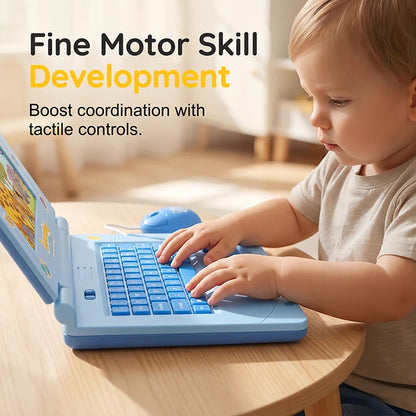 💻✨ Interaktív játék-laptop gyerekeknek – Görgető képernyő, vidám zene, finommotorika fejlesztése, 3 éves kortól! 🎵👶