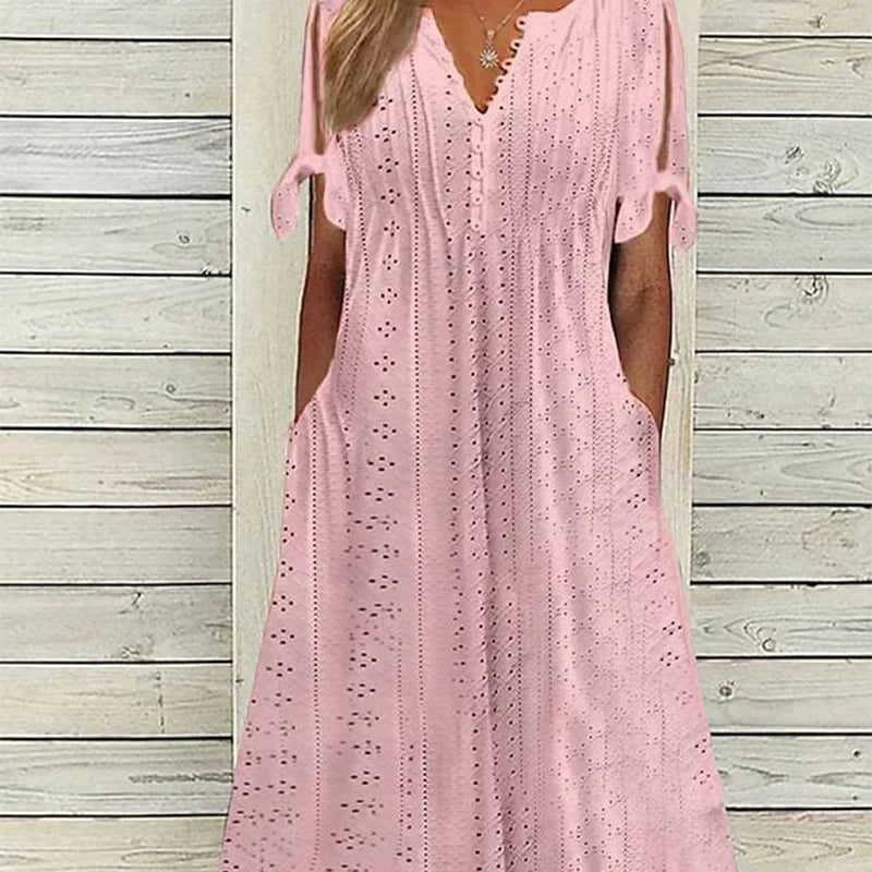 🎁Ingyenes gyönyörű nyaklánc👗 V-nyakú mintás női ruha 💨 Légáteresztő nyári ruha!