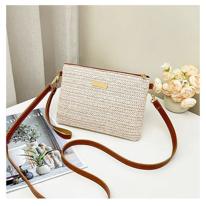 👜✨  Könnyű nyári szőtt válltáska🌾Prémium texturált felület, arany színű cipzá🌸Állítható pánt