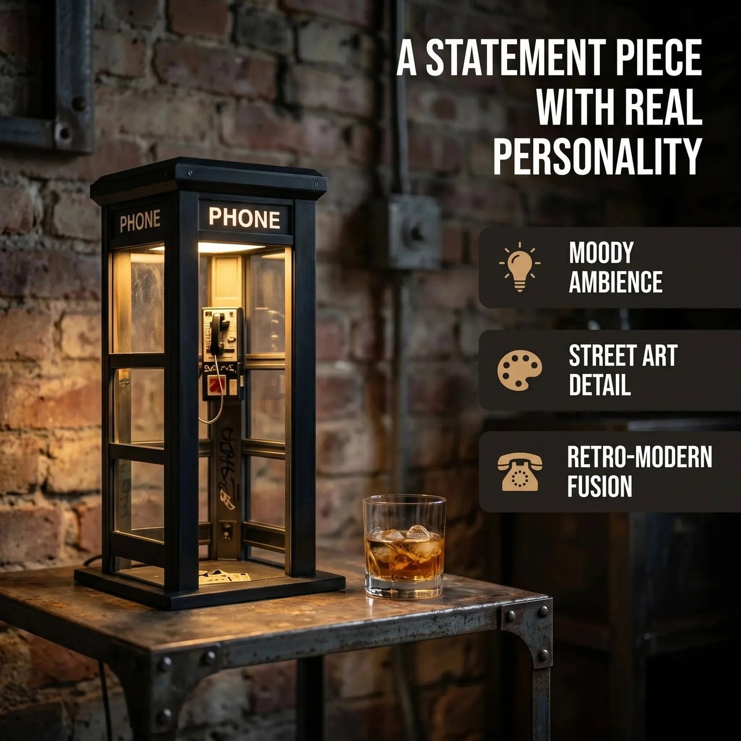 🔥🔝 Legnépszerűbb termékek📞 Urban Noir telefonfülke lámpa – Retro elegancia kortárs utcai művészettel🎁🌆