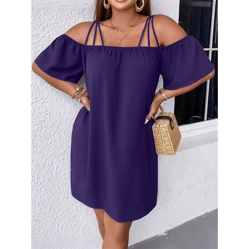 📿🎁Ingyenes ajándék - Gyönyörű nyaklánc💃Elegáns, vállnélküli miniruha👗Karcsúsító körvonalas sziluett, laza lebegő szabás🌬️Prémium anyagkeverék!