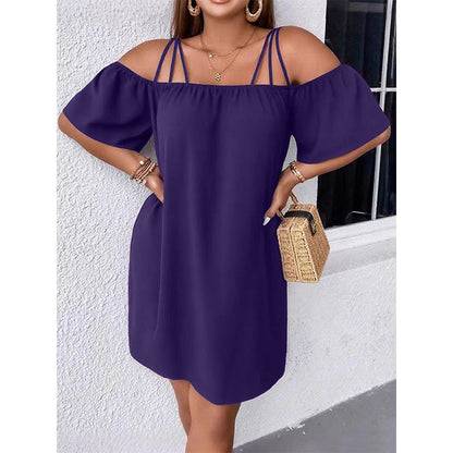📿🎁Ingyenes ajándék - Gyönyörű nyaklánc💃Elegáns, vállnélküli miniruha👗Karcsúsító körvonalas sziluett, laza lebegő szabás🌬️Prémium anyagkeverék!