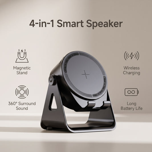 🧲🎵 Bluetooth hangszóró + mágneses állvány egyben – 360°-os forgathatóság, erős rögzítés, kompakt formában 🔊📱