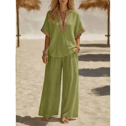 📿Ingyenes rózsa nyaklánc👗🌸 Elegáns V-nyakú kétrészes szett – Oldalzsebekkel, prémium lélegző anyagból, 5 színben! ✨💫