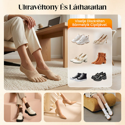 🔥🔥8 pár+2 pár ingyenes🌸💨 Láthatatlan, légáteresztő zokni🧦✨ Német minőségű bársony ötujjú zokni: 24 órás fájdalommentes lábajánlat!