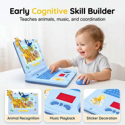 💻✨ Interaktív játék-laptop gyerekeknek – Görgető képernyő, vidám zene, finommotorika fejlesztése, 3 éves kortól! 🎵👶