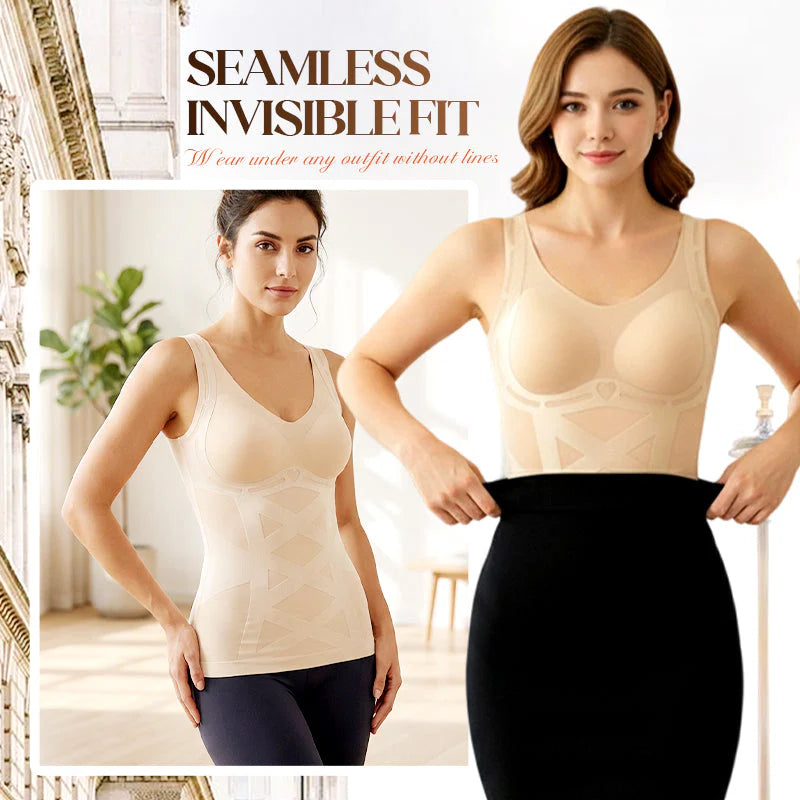 👚Bezešvý Formáló Top – Integrált Melltartó + X-alakú Derékfókusz!