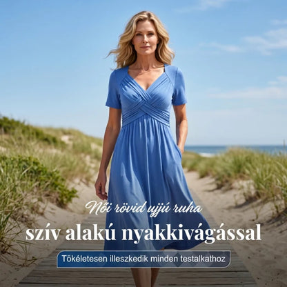 📿Ingyenes rózsa nyaklánc👗💖 Szív alakú nyakkivágású ruha – Prémium légáteresztő keverék, ráncálló utazási alapdarab! ✨🌿