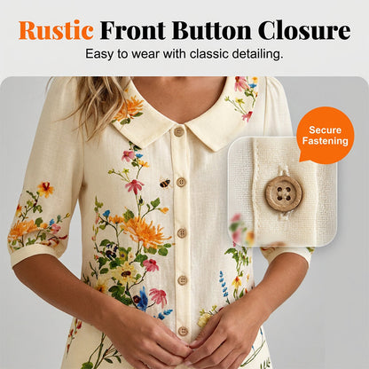🌸 Virágmintás női blúz👚 Galléros félhosszú ujjú felső– Vintage stílus, széles méretválaszték!