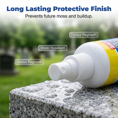 🔥1+1 ingyenes⚰️Kőfelület helyreállító permet🪨Sírkő tisztító és helyreállító spray – Moha, alga és makacs foltok eltávolítása kíméletesen!
