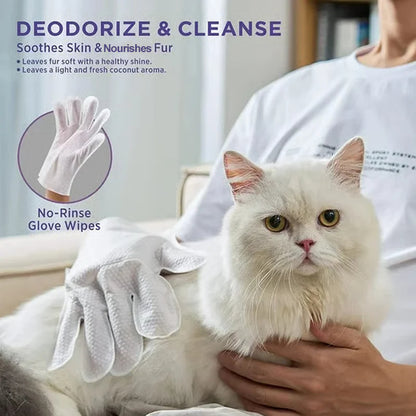 🐾Eldobható kisállattisztító kesztyűk | Öblítésmentes, szagtalanító és gyengéd, öt ujjas kialakítás