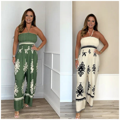 😍2026-os csőtopos🎁 Ajándék nyaklánc! Magas derékú Bardot jumpsuit✨ Nyári laza jumpsuit elöl csomózható kialakítással – Strandhoz, randira és nyaraláshoz tökéletes!