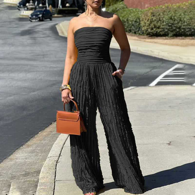 【😍 50% kedvezmény🎁Ingyenes ajándék】💃✨ Chic jumpsuit – Bandeau váll + magas derék – Teljes sziluett egy kényelmes darabban!