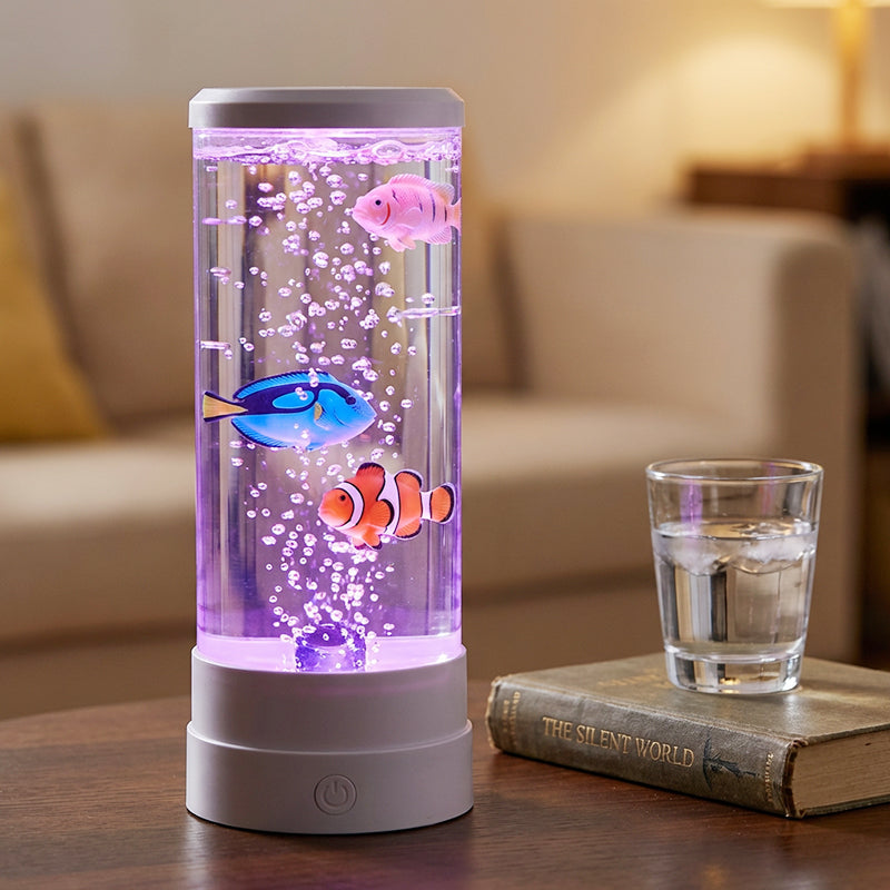 🐠 Buborékhalas hangulatlámpa🌈 7 színű LED lámpa – Távirányítós relaxációs dekorlámpa！